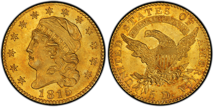 1815 Capped Head Left Half Eagle. BD-1. MS-65 (PCGS).